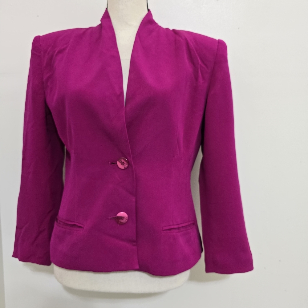 vintage‎ 90s CASUAL CORNER size 4 Silk Button Up Blazer Shoulder Pads Pink